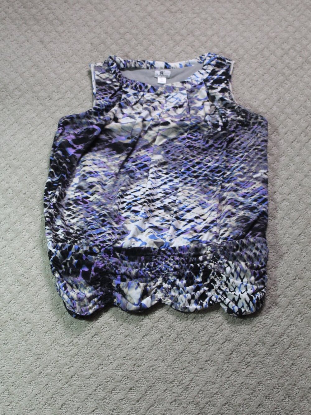 Worthington Size 8 Blue Purple Black Gathered Waist Sleeveless Top
